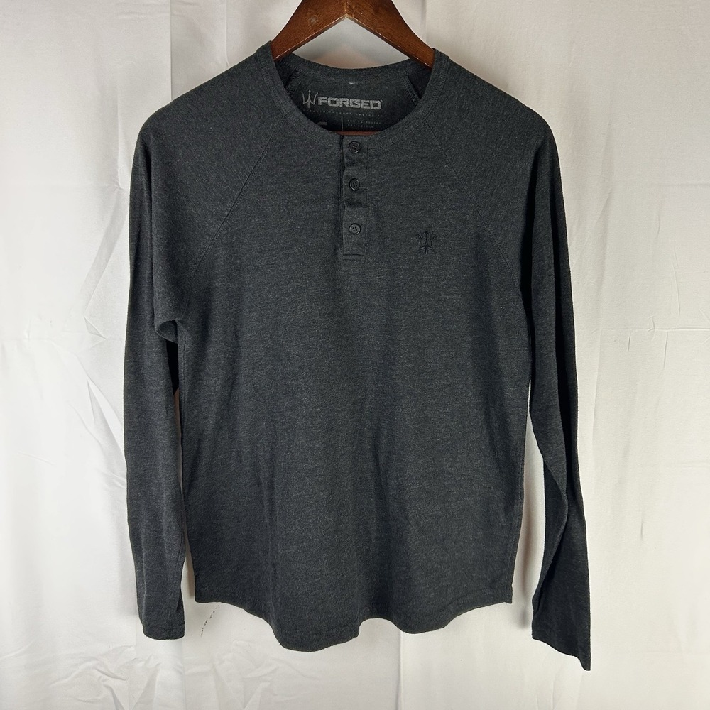 FORGED Men's Heather Dark Gray Long Sleeve Henley T-Shirt USA Made Small‎
